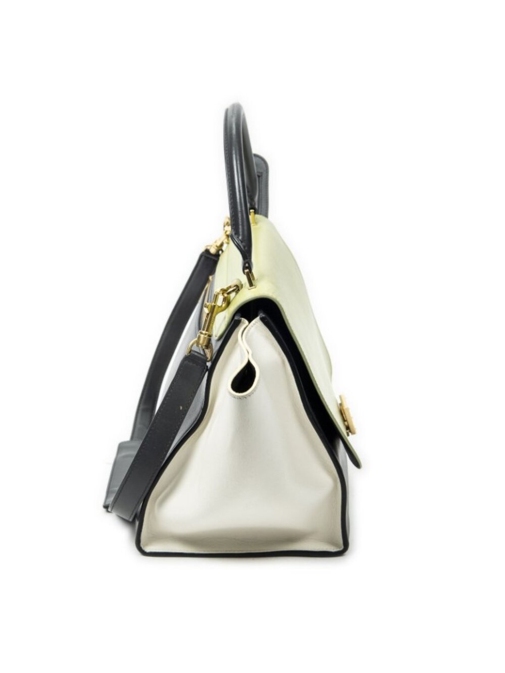 Celine Tricolor Trapeze Gray Light Green Ivory Calfskin Leather Messenger - Picture 4 of 10